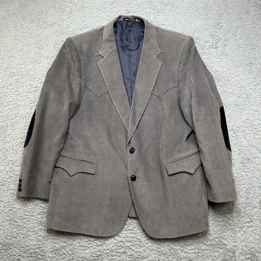 Circle S Corduroy Blazer 48R Gray Sport Coat Jacket Western Elbow Pads